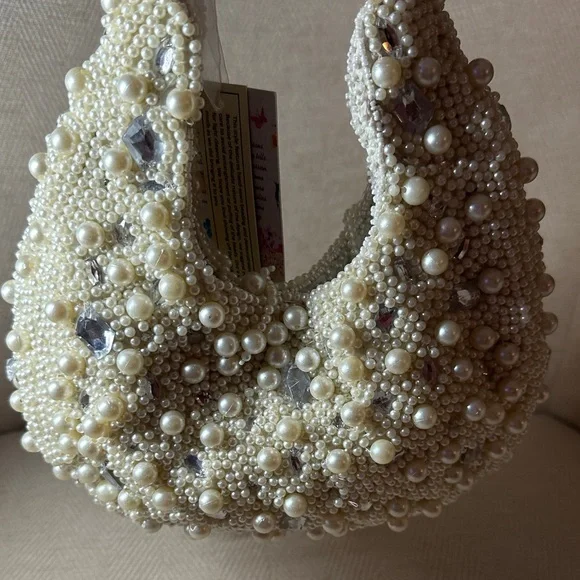 Handcrafted In India Pearl-Embellished White Mini Bag - Picture 7 of 10